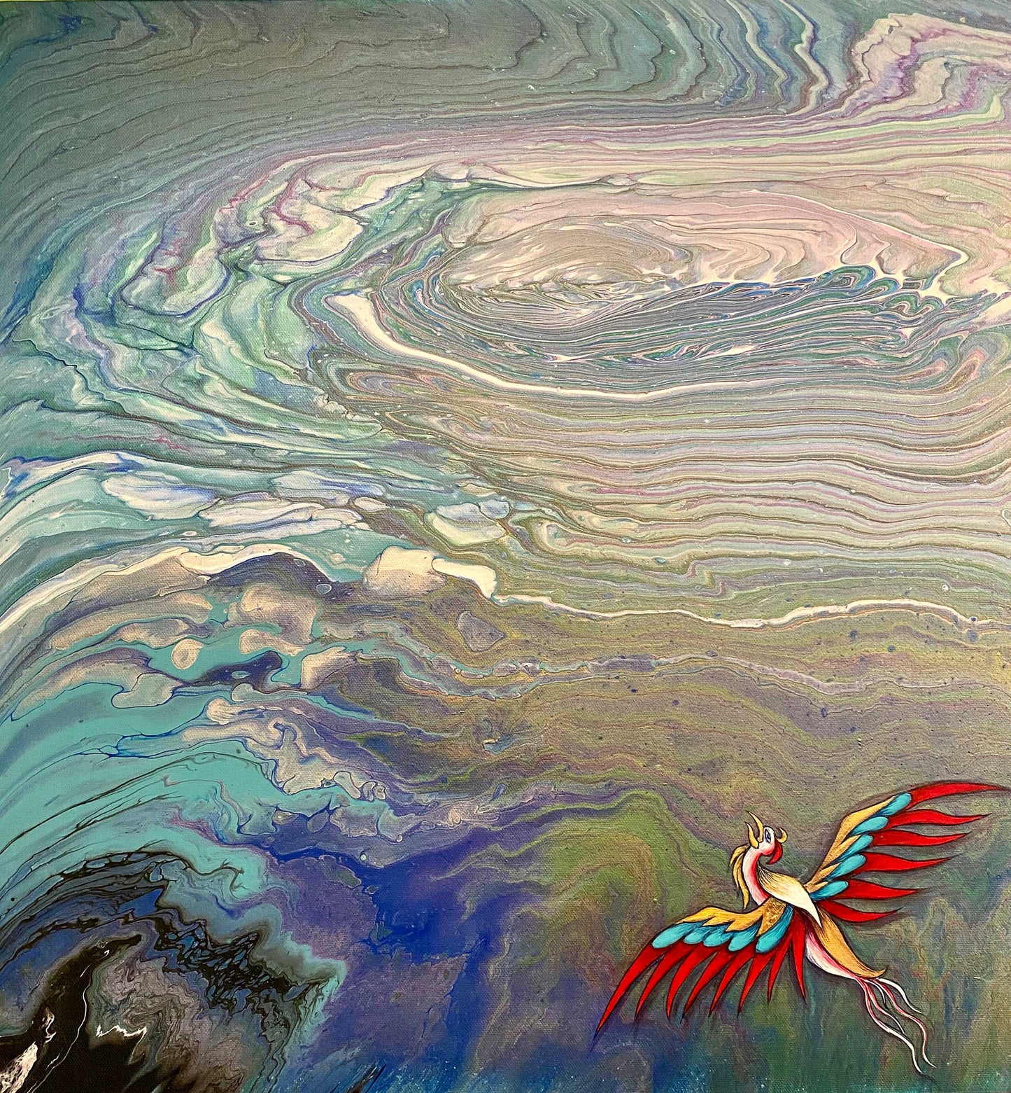 Tempest #27- acrylic pour by Siona Benjamin